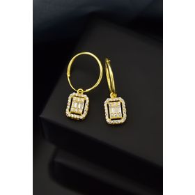 Papatya Silver UVPTS300136 925 Ayar Gold Kaplama Baget Taşlı Kare Halka Gümüş Küpe