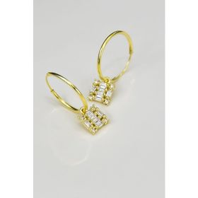 Papatya Silver UVPTS300136 925 Ayar Gold Kaplama Baget Taşlı Kare Halka Gümüş Küpe