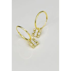 Papatya Silver UVPTS300136 925 Ayar Gold Kaplama Baget Taşlı Kare Halka Gümüş Küpe