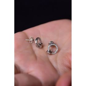 Papatya Silver UVPTS300185 925 Ayar Rodyum Kaplama Zirkon Taşlı Çemberde Üçlü Halka Çivili Gümüş Küpe