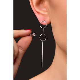 Papatya Silver UVPTS300274 925 Ayar Rodyum Kaplama Üç Halka Çubuk ve Tektaş Gümüş Küpe