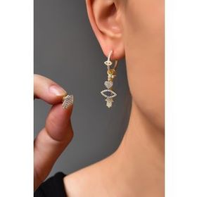 Papatya Silver UVPTS300300 925 Ayar Gold Kaplama Fatma Eli Göz Stilize Sallantılı Gümüş Küpe