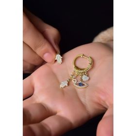 Papatya Silver UVPTS300300 925 Ayar Gold Kaplama Fatma Eli Göz Stilize Sallantılı Gümüş Küpe