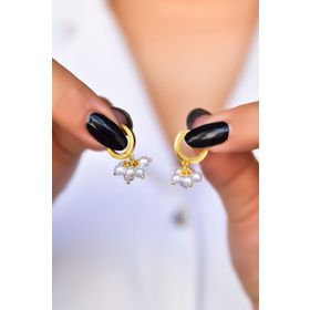 Papatya Silver UVPTS300389 925 Ayar Gold Kaplama Inci Taneli Halka Gümüş Küpe