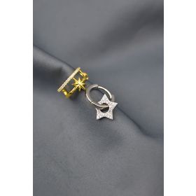Papatya Silver UVPTS300429 925 Ayar Rodyum Gold Kaplama Zirkon Taşlı Sallantılı Yıldız Ve Tasarım Kombin Halka Gümüş Küpe