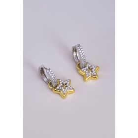 Papatya Silver UVPTS300429 925 Ayar Rodyum Gold Kaplama Zirkon Taşlı Sallantılı Yıldız Ve Tasarım Kombin Halka Gümüş Küpe