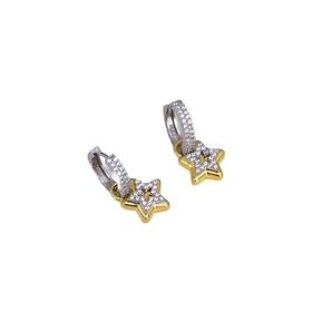 Papatya Silver UVPTS300429 925 Ayar Rodyum Gold Kaplama Zirkon Taşlı Sallantılı Yıldız Ve Tasarım Kombin Halka Gümüş Küpe