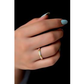Papatya Silver UVPTS400034 925 Ayar Gold Kaplama Ayarlanabilir Renkli Mineli Gümüş Yüzük