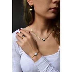 Papatya Silver UVPTS600033 925 Ayar Gold Kaplama Mineli Lotus Çiçeği Kolye Bileklik Yüzük Küpe Set