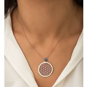 Papatya Silver Yaşam Çiçeği Nazar Gözlü Rose Altın Kaplama 925 Ayar Gümüş Kadın Kolye
