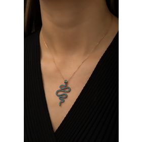 Papatya Silver Yılan Kolye Firuze Taşlı Rose Gold Kaplama 925 Ayar Gümüş Kolye