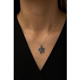 Papatya Silver Yılan Kolye Firuze Taşlı Rose Gold Kaplama 925 Ayar Gümüş Kolye