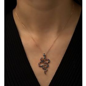 Papatya Silver Yılan Renkli Mix Nano Zirkon Taşlı Rose Gold Kaplama 925 Ayar Gümüş Kolye