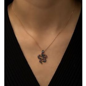 Papatya Silver Yılan Renkli Mix Nano Zirkon Taşlı Rose Gold Kaplama 925 Ayar Gümüş Kolye