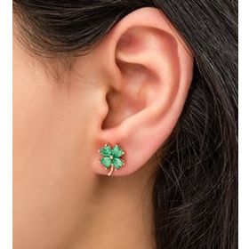 Papatya Silver Yonca Yeşil Buzlu Zirkon Taşlı Rose Gold Kaplama 925 Ayar Gümüş Küpe