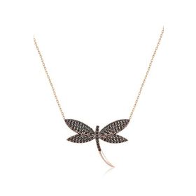 Papatya Silver Yusufçuk Rose Altın Kaplama Siyah Nano Zirkon Taşlı 925 Ayar Gümüş Kolye