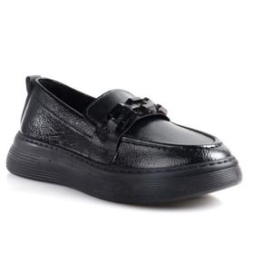 Papuçcity 02675 Siyah Rugan Ortopedik Kadın Loafer Günlük Ayakkabı