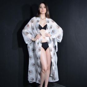 Paredora Tüy Desenli Beyaz Kimono Pareo