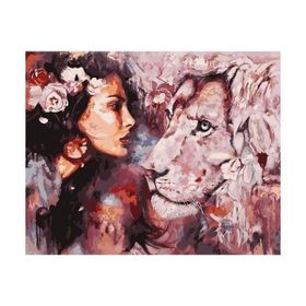 Parla Canvas Kadın ve Aslan Sevgisi Sayılarla Rulo 90x110 cm Boyama Seti Duvar Sticker