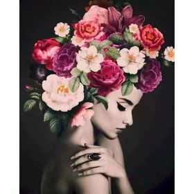 Parla Canvas Kadının Çiçek Duruşu 4 Sayılarla Rulo 40x50 cm Renkli Boyama Seti Duvar Sticker