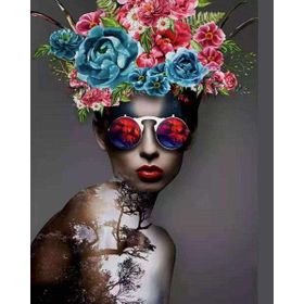 Parla Canvas Kadının Çiçek Duruşu 9 Sayılarla Rulo 40x50 cm Renkli Boyama Seti Duvar Sticker