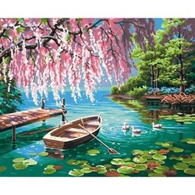 Parla Canvas Pembe Söğüt ve Göl Sayılarla Rulo 50x65 cm Boyama Seti Duvar Sticker