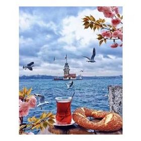 Parla Canvas Üsküdar Da Çay Simit Rulo 60x75 cm Renkli Sayılarla Boyama Seti Duvar Sticker