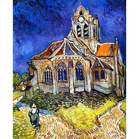 Parla Canvas Van Gogh Auvers&#039;deki Kilise Sayılarla Rulo 50x65 cm Renkli Boyama Seti Duvar Sticker