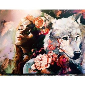 Parla Kadın ve Kurt Sevgisi 100x140 cm Sayılarla Rulo Canvas Boyama Seti