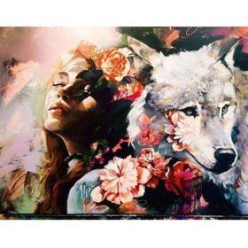 Parla Kadın ve Kurt Sevgisi 100x140 cm Sayılarla Rulo Canvas Boyama Seti