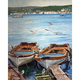 Parla Kayıklar ve Martılar 100x140 cm Sayılarla Rulo Canvas Boyama Seti