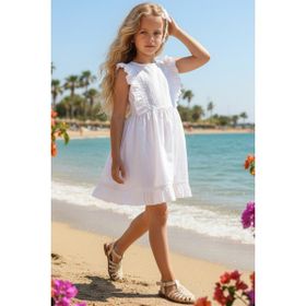 Parla Kids Eloise Keten Kolsuz Fırfırlı Dantel Detaylı Kız Çocuk Elbise Toka Takım