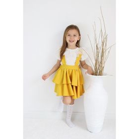 Parla Kids TKM-0181.4 Helen Sarı Askılı Kat Kat Bağlama Jile Elbise Dantel Detay Kısa Kollu Bluz Kız Çocuk Takımı
