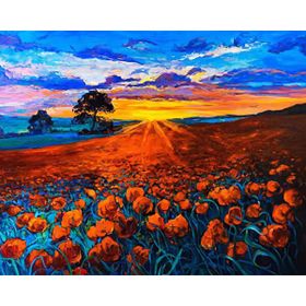 Parla Turuncu Çiçek Tarlası 70x90 cm Sayılarla Rulo Canvas Boyama Seti
