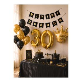 Parti Adresi 30 Yaş Balon Seti Siyah Altın Doğum Günü Parti Seti