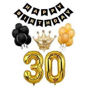 Parti Adresi 30 Yaş Balon Seti Siyah Altın Doğum Günü Parti Seti