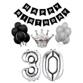 Parti Adresi 30 Yaş Balon Seti Siyah Gümüş Doğum Günü Parti Seti