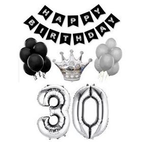 Parti Adresi 30 Yaş Balon Seti Siyah Gümüş Doğum Günü Parti Seti