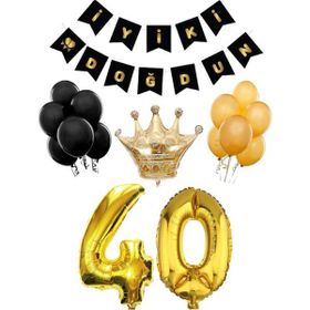 Parti Adresi 40 Yaş Balon Seti Siyah Altın Doğum Günü Parti Seti