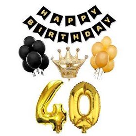 Parti Adresi 40 Yaş Balon Seti Siyah Altın Doğum Günü Parti Seti