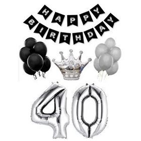 Parti Adresi 40 Yaş Balon Seti Siyah Gümüş Doğum Günü Parti Seti