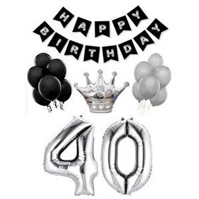 Parti Adresi 40 Yaş Balon Seti Siyah Gümüş Doğum Günü Parti Seti