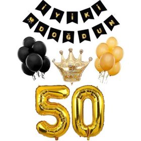 Parti Adresi 50 Yaş Balon Seti Siyah Altın Doğum Günü Parti Seti