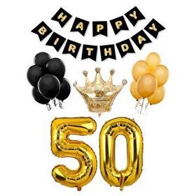 Parti Adresi 50 Yaş Balon Seti Siyah Altın Doğum Günü Parti Seti