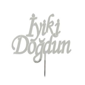Parti Bulutu İyiki Doğdun Yazılı Aynalı Gümüş Pleksi