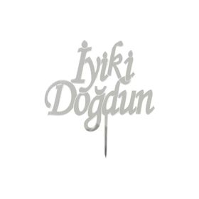 Parti Bulutu İyiki Doğdun Yazılı Aynalı Gümüş Pleksi