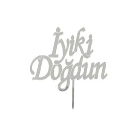 Parti Bulutu İyiki Doğdun Yazılı Aynalı Gümüş Pleksi