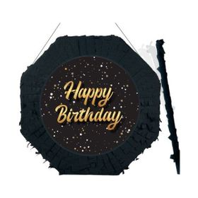 Parti Dükkanım Happy Birthday Siyah Gold 42 cm Pinyata + Sopası
