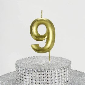Parti Vitrini 9 Rakamlı 6.5 cm Gold Altın Mum