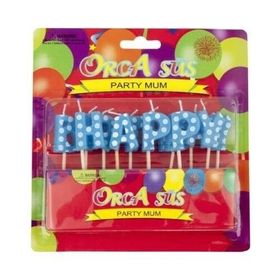 Partici Happy Birthday Mavi Puantiyeli Kürdan Mum Seti